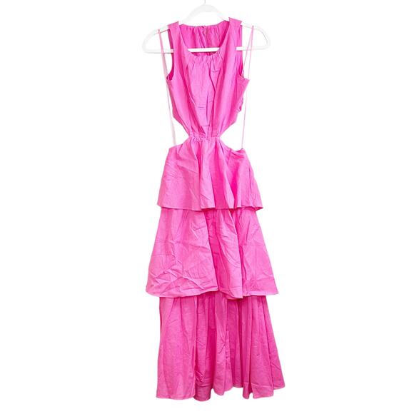 Mable NWOT Barbie Pink Trend Setter Sleeveless Cutout Tiered Maxi Dress Small - Picture 2 of 7